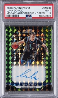 2018-19 Panini Prizm "Mosaic Autographs" Green #MOLD Luka Doncic Signed Rookie Card (#3/5) – PSA MINT 9
